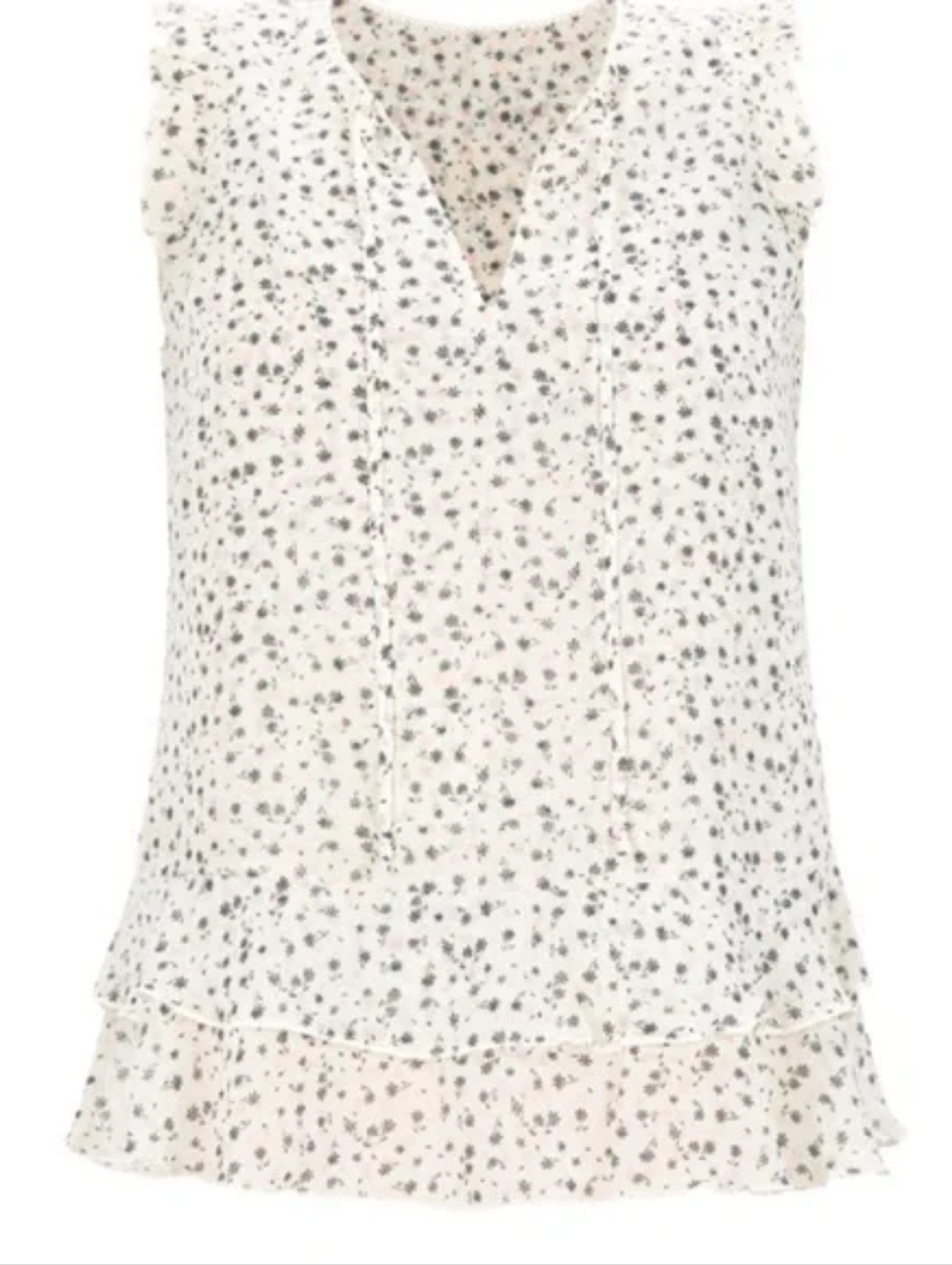 CAbi Cream Floral Ruffle V-Neck Sleeveless Blouse